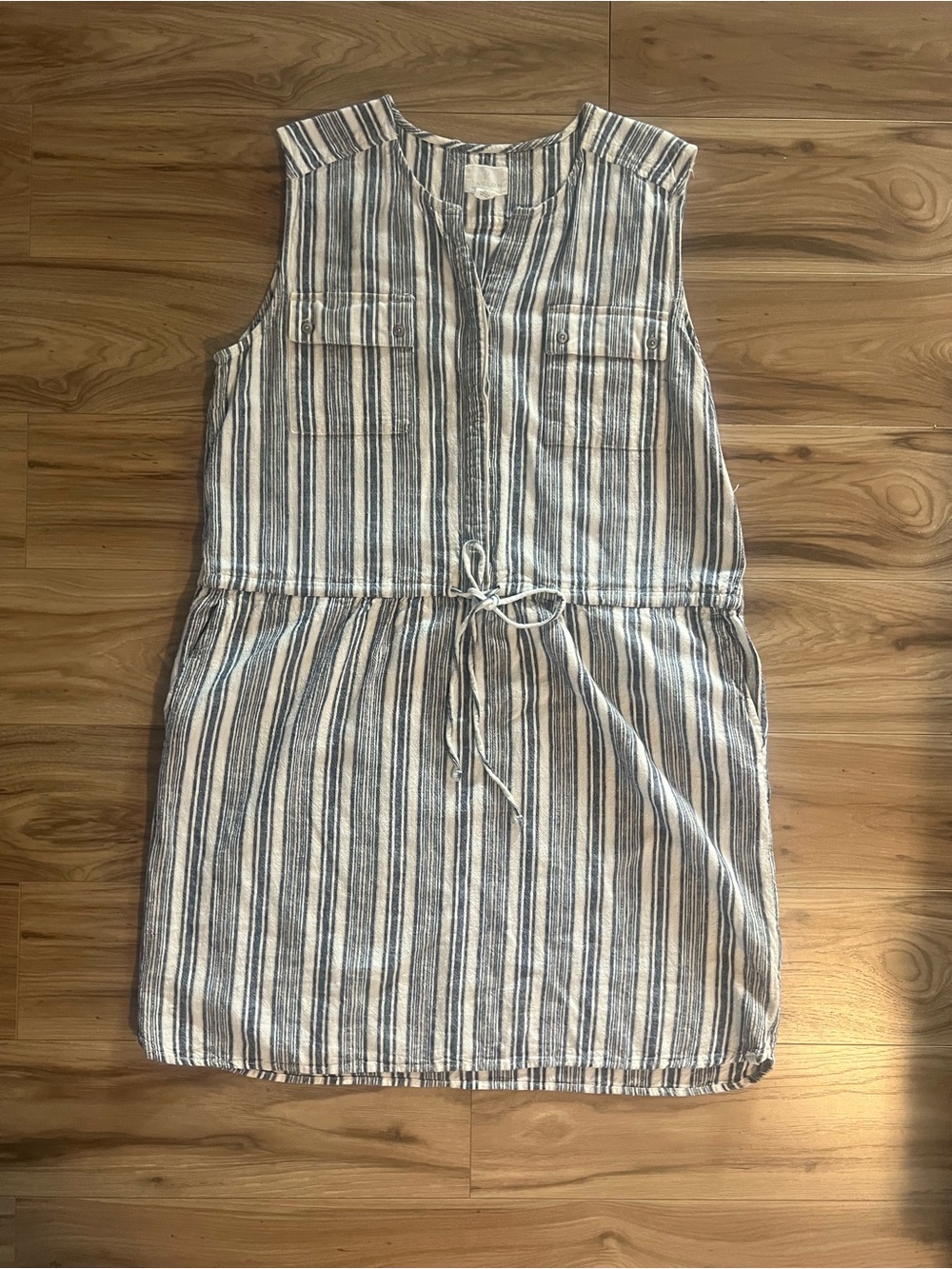 Caslon Navy and White Striped Linen Sleeveless Dress